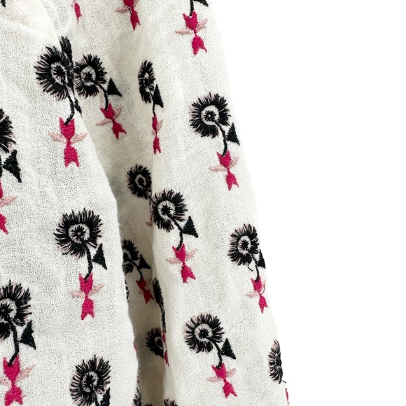 ROLLER RABBIT Blouse Cotton Ivory Embroidered Floral Split Collar Peasant - Picture 5 of 7